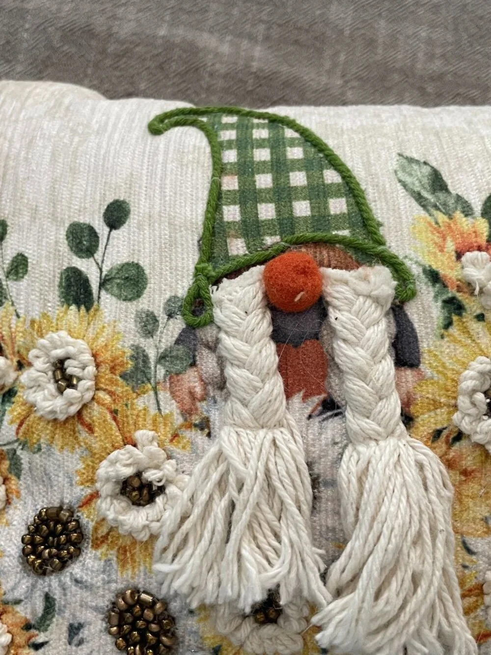 Bella Lux Decorative Throw Pillow Gnome Truck Sunflowers 12